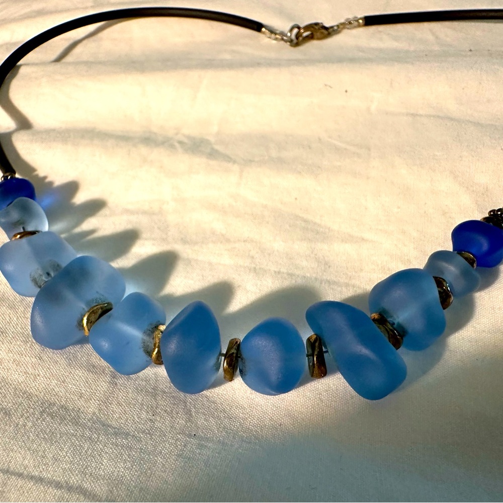 15-inch necklace with blue glass beads